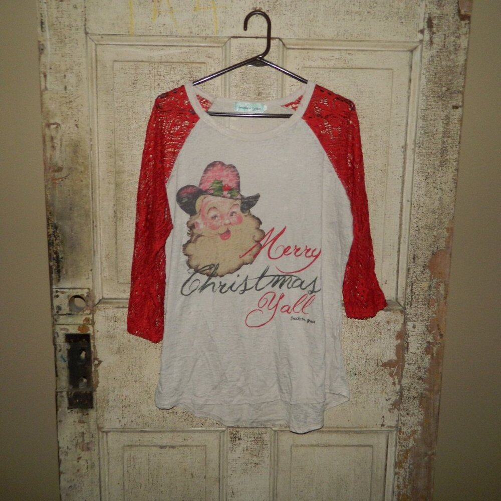 Southern Grace Boutique Cowboy Merry Christmas Y'all Top Size 2XL (F-4)
